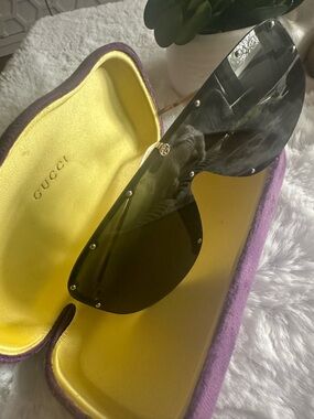 Gucci Black Shield Sunglass with Gold Accent